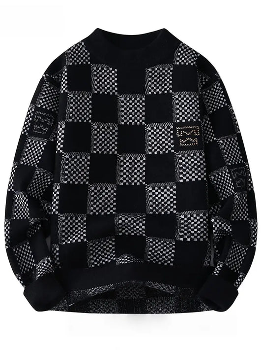 Commisely™ Monochrome Checkered Knit Sweater – Unisex Streetwear Vibe