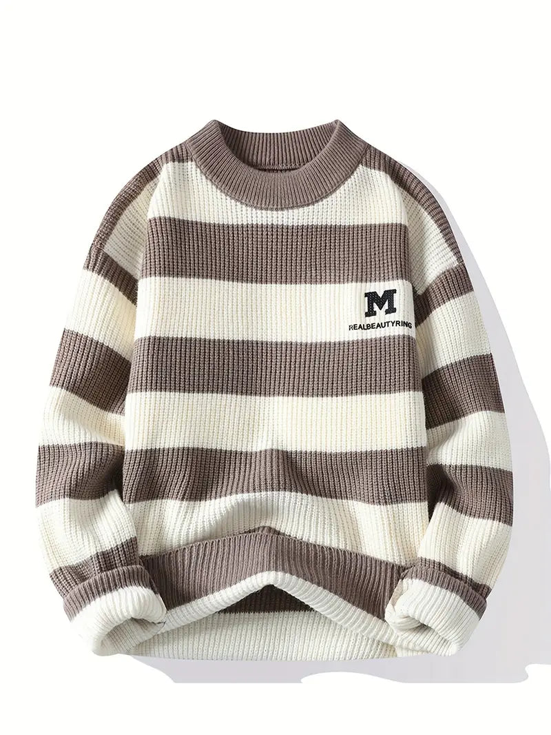 Commisely Striped Knitted Sweater – Sky Blue & Cream
