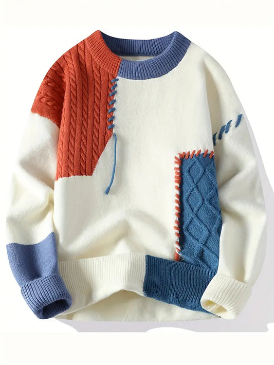 Commisely™ Patchwork Knitted Sweater – Vintage Colorblock Unisex